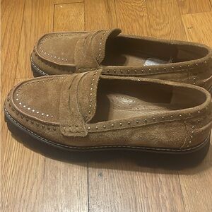 Donald J. Pliner Tan Suede Studded Loafers